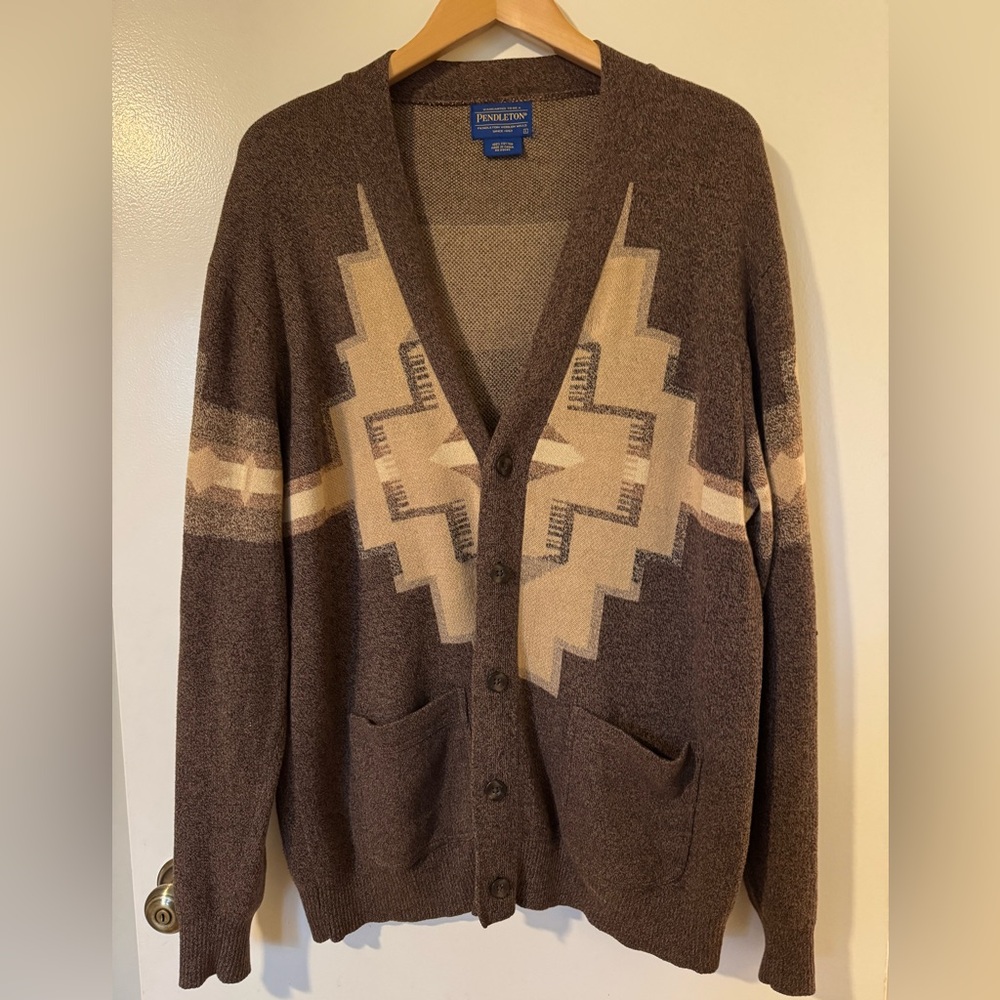Pendleton Cotton Cardigan - Brown and Tan SW Pattern